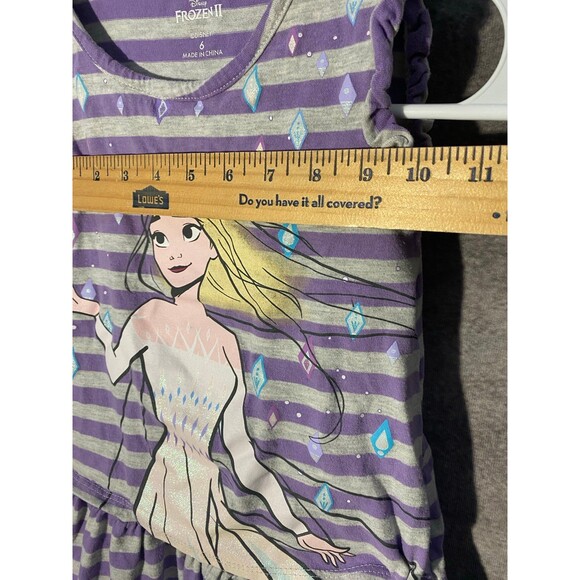 Disney Frozen 2 Elsa Girls Dress Size 6 Purple Gray Striped Ruffle Sleeve - Picture 2 of 5